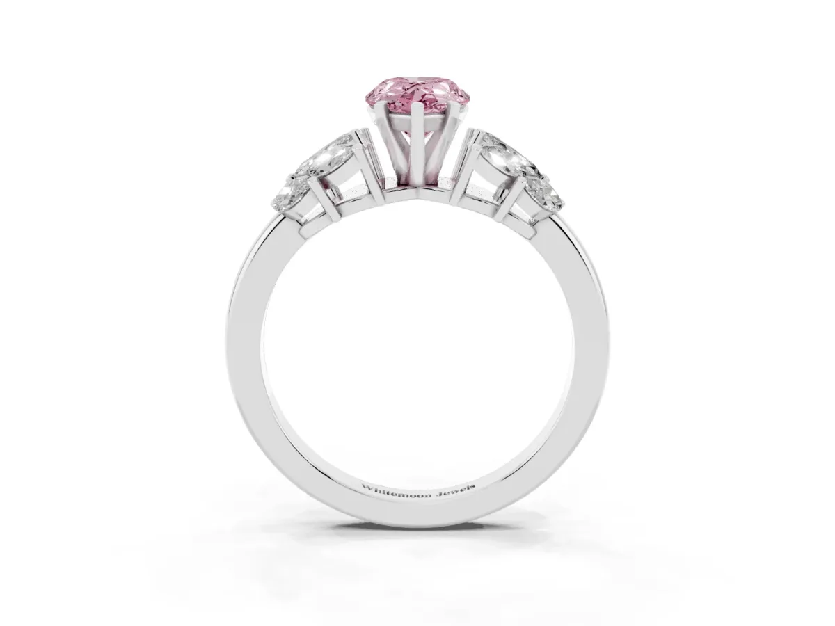 Fancy Pink Pear Cut Diamond Cluster Leaf Design Ring with Prong Setting Silver