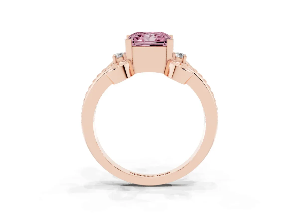 Fancy Pink Princess Cut Solitaire Twisted Band Scroll Prong Ring Rose gold