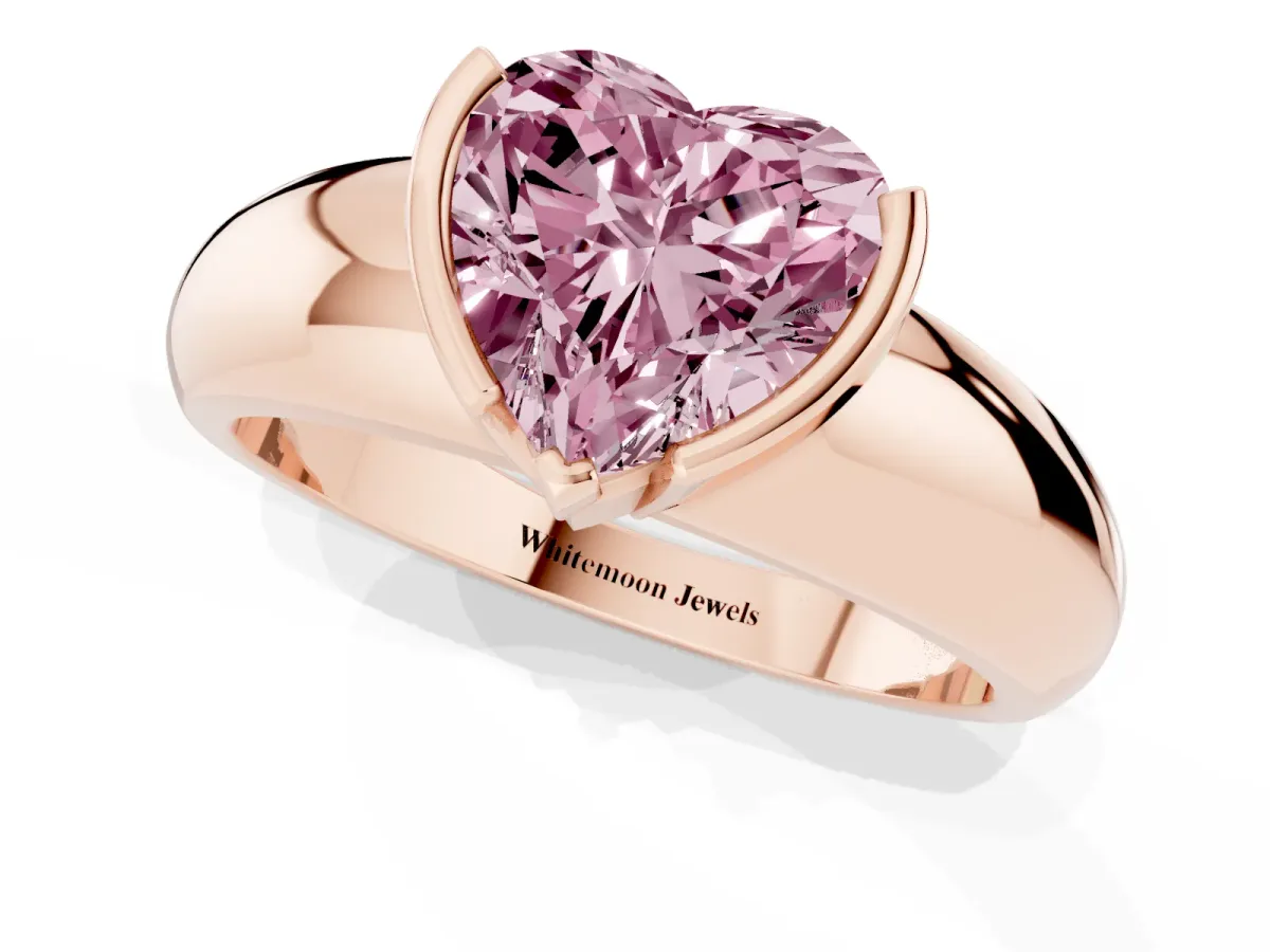 Fancy Pink Heart Cut Solitaire Tension Set Diamond Ring with Wide Band Rose gold
