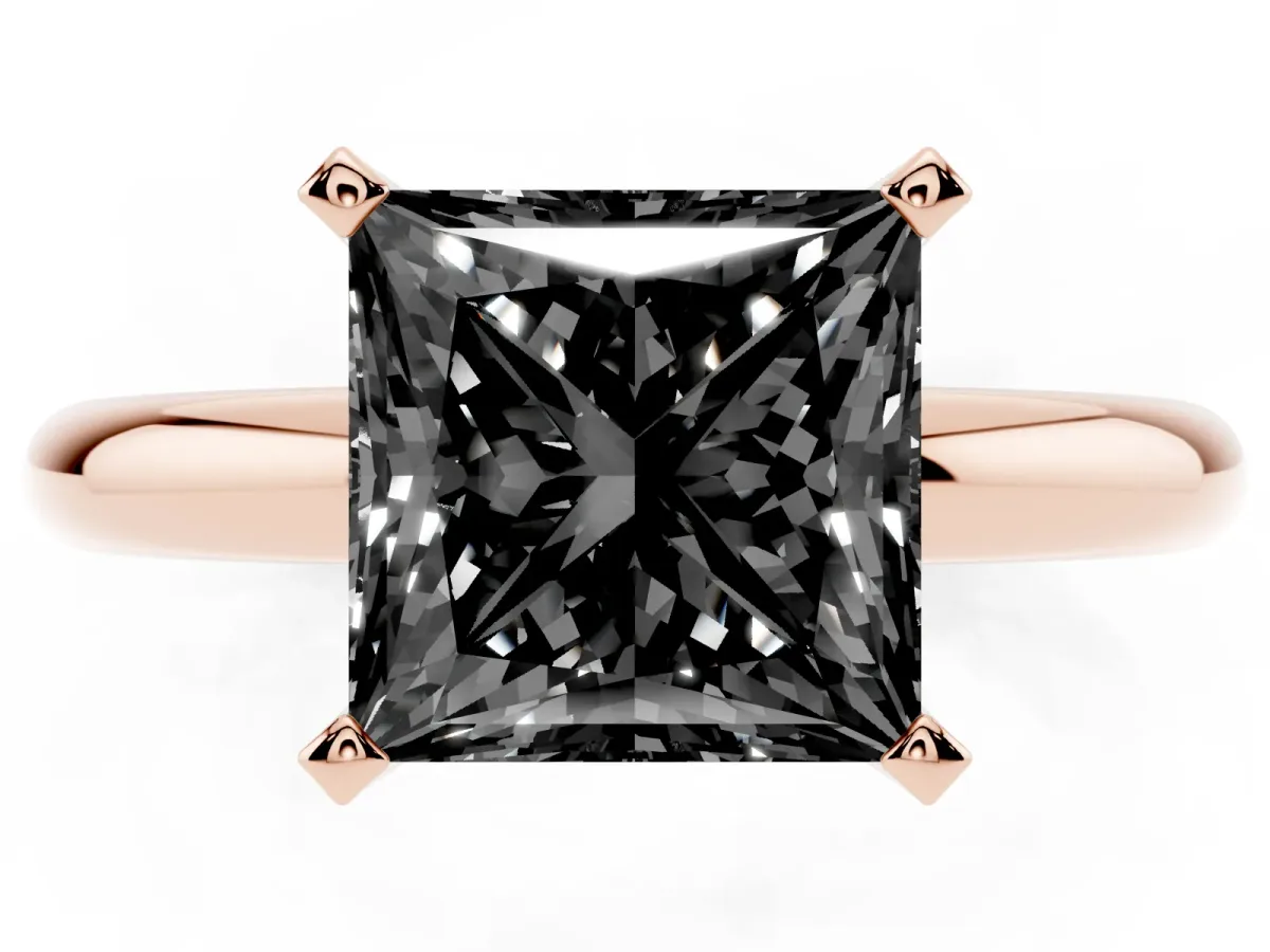 Fancy Black Princess Cut Diamond Solitaire Engagement Ring with Round Band and Four-Prong Setting Rose gold