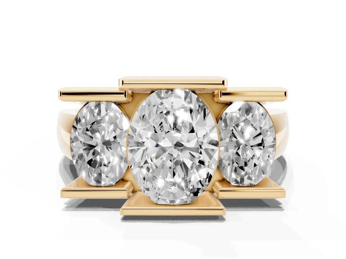 Three Stone Oval Cut Cut Channel Set Diamond Ring Yellow gold