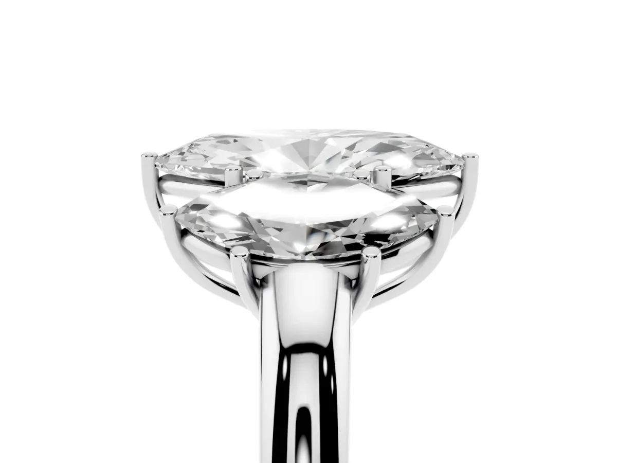 Marquise Cut Diamond Three-Stone Ring with Four-Prong Setting and Classic Band Silver