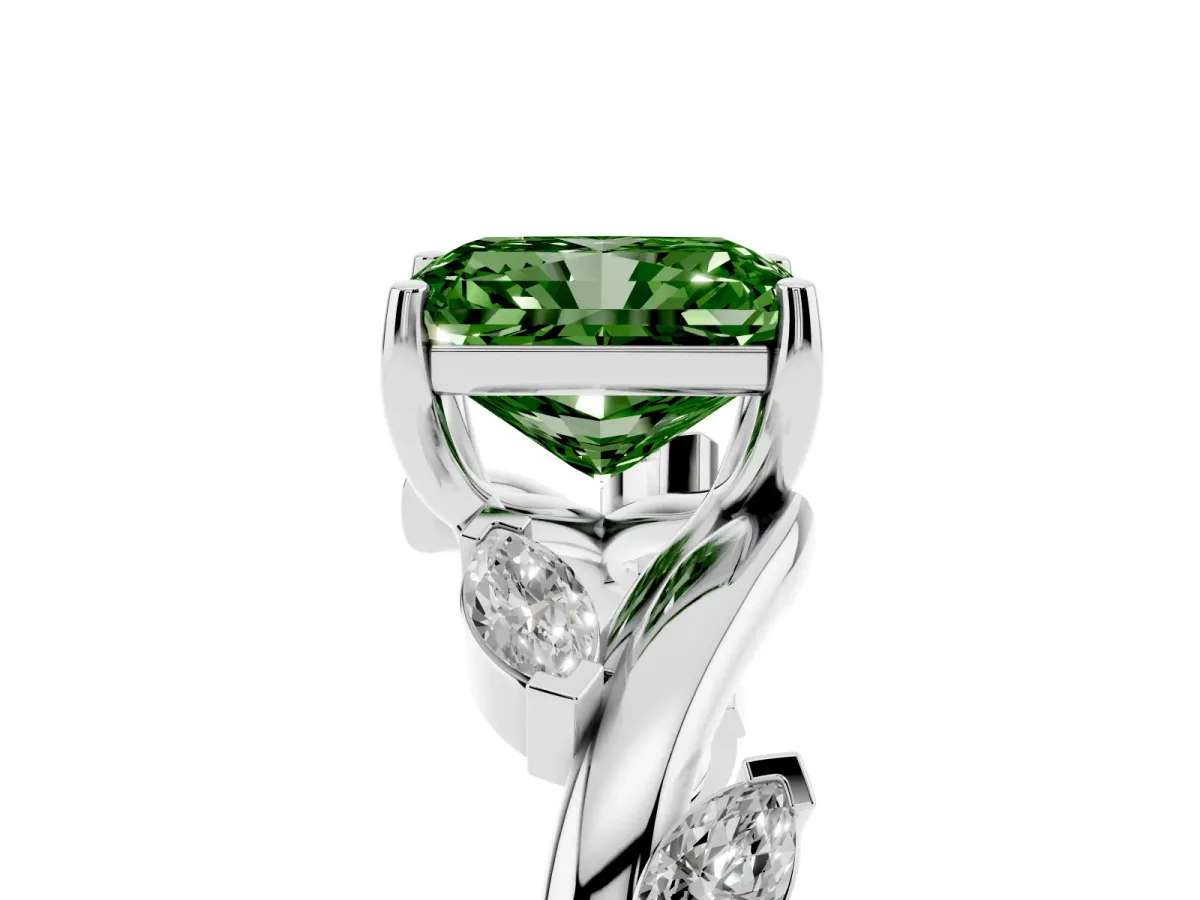 Fancy Green Radiant Cut Solitaire Twisted Band Marquise Accent Prong Setting Ring Silver