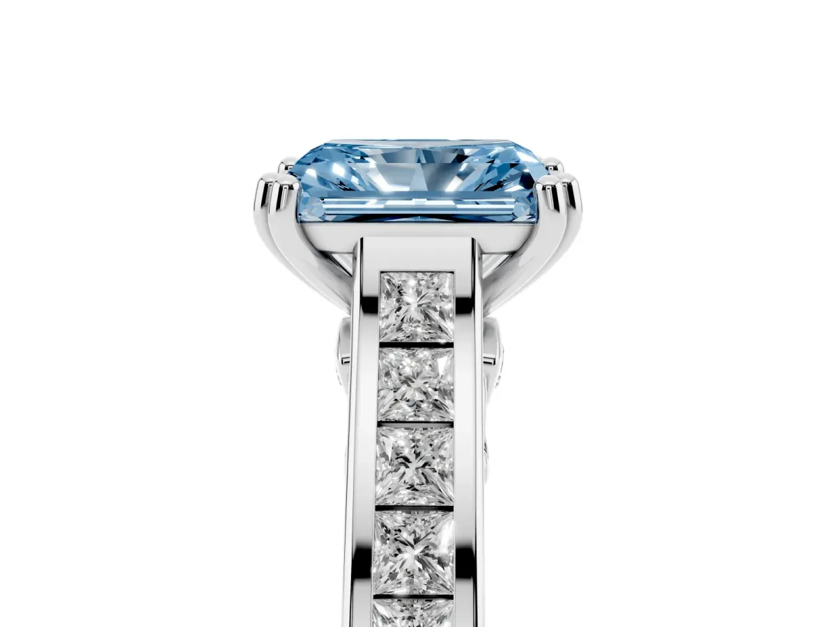 Fancy Blue Radiant Cut Cut Channel Set Solitaire Engagement Ring with Prong Setting Platinum