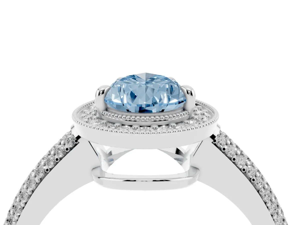 Fancy Blue Pear Cut Cut Halo Diamond Pave Band with Four-Prong Setting Silver