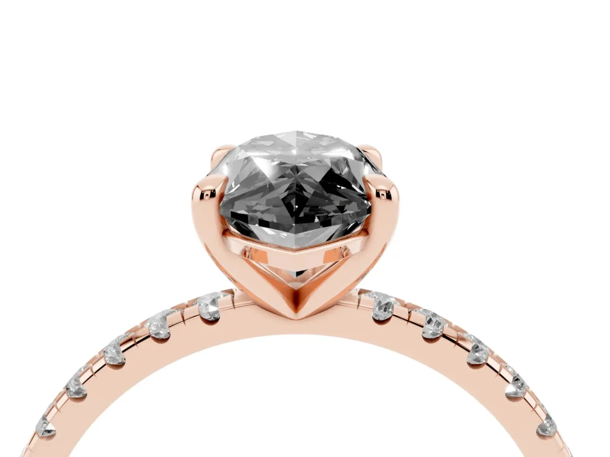 Fancy Black Marquise Cut Diamond Brilliant Solitaire Ring with Pavé Band and Four-Prong Setting Rose gold