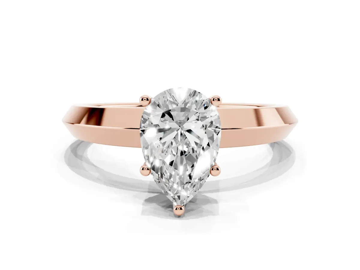Pear Cut Cut Solitaire Engagement Ring with Flat Band and Four-Prong Setting Rose gold