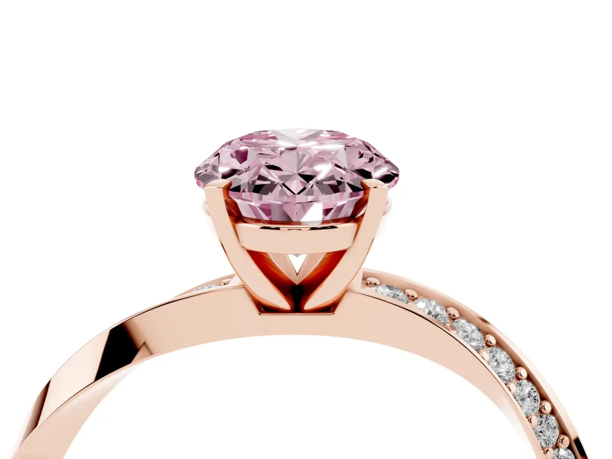 Fancy Pink Oval Cut Diamond Engagement Ring with Side Stone Accents and Four-Prong Setting Rose gold