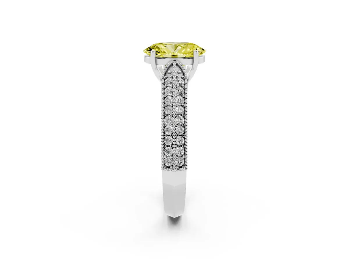 Fancy Yellow Oval Cut Cut Pave Split Shank Engagement Ring with Four-Prong Setting White gold