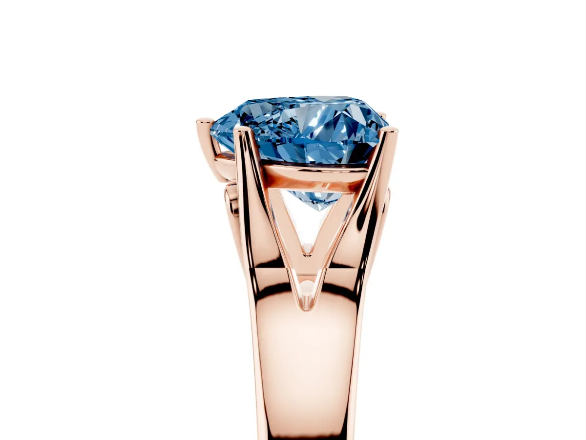 Fancy Blue Heart Cut Solitaire Diamond Ring with Cathedral Band and Four-Prong Setting Rose gold