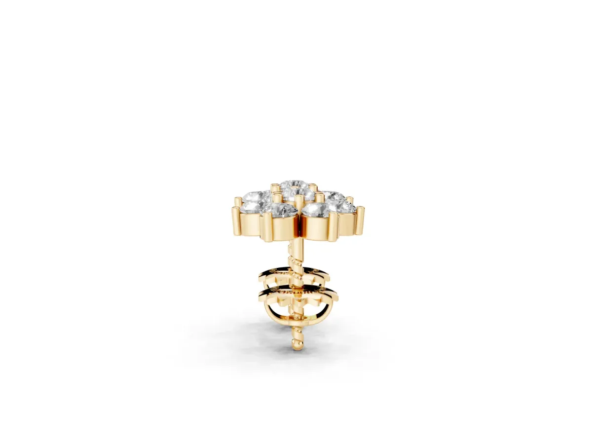 Cluster Round Diamond Stud Earrings Yellow gold