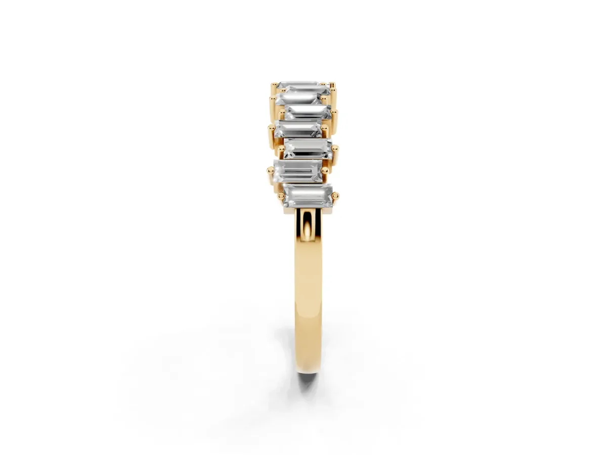 Baguette Diamond Half Eternity Ring with Prong Setting Yellow gold