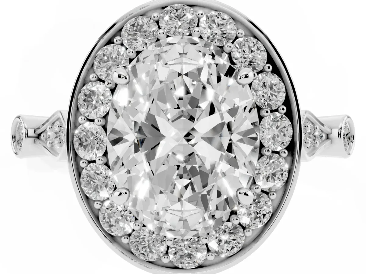 Oval Cut Halo Diamond Engagement Ring with Twisted Band and Four-Prong Setting Silver