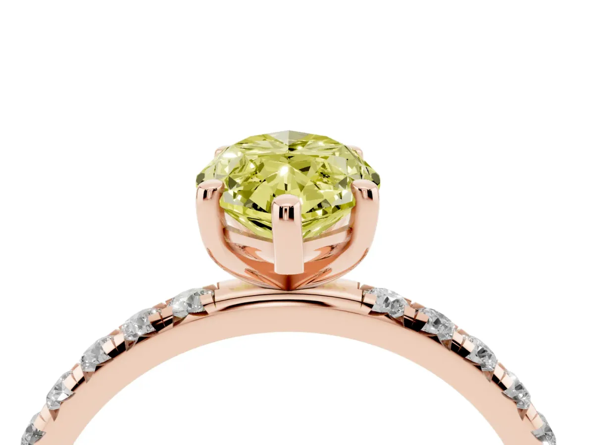 Fancy Yellow Marquise Cut Cut Diamond Solitaire Ring with Micro Pave Band and Four Prong Setting Rose gold