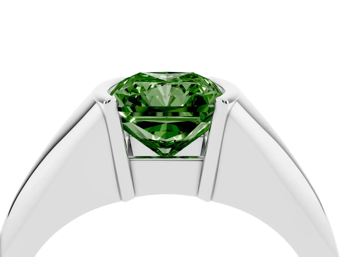 Fancy Green Radiant Cut Solitaire Tension Set Diamond Ring Silver