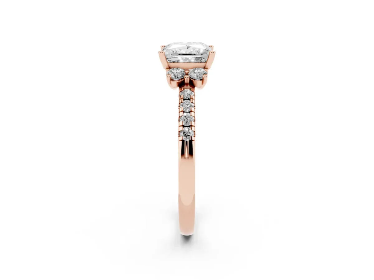 Princess Cut Diamond Three-Stone Pave Band with Four-Prong Setting Rose gold