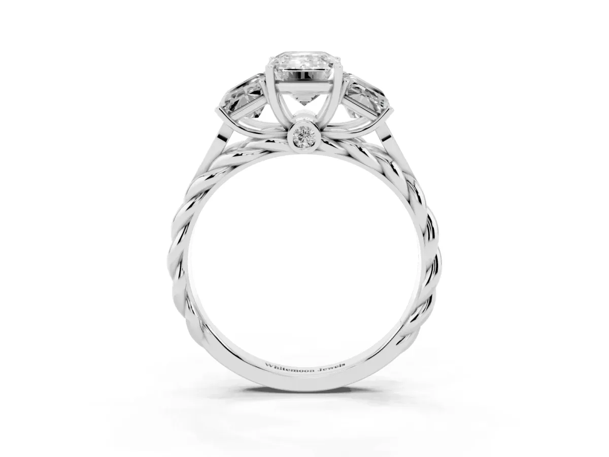 Three-Stone Radiant Cut Diamond Braided Band Ring with Four-Prong Setting Silver