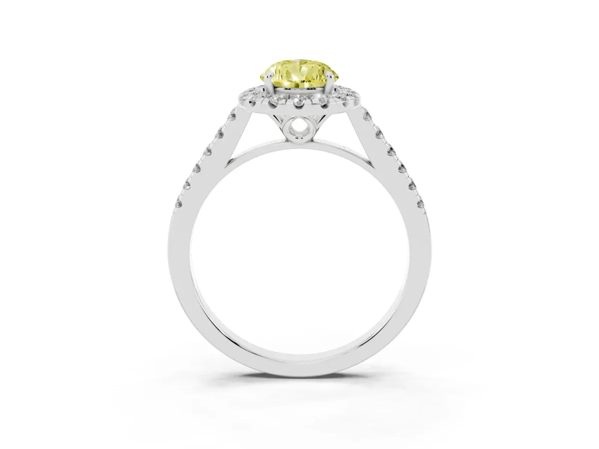 Fancy Yellow Pear Cut Halo Pavé Diamond Engagement Ring with Four-Prong Setting Silver