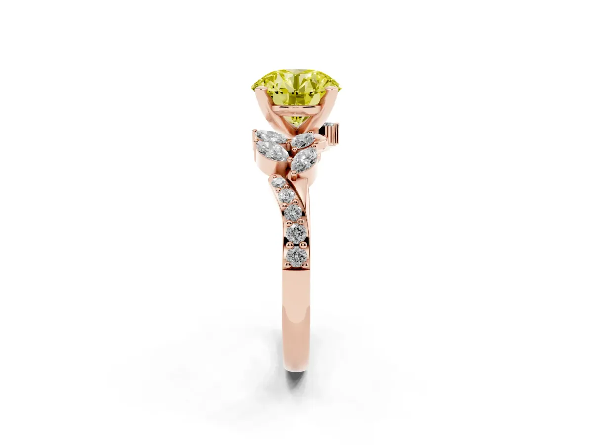 Fancy Yellow Round Cut Solitaire Marquise Twist Band with Six-Prong Setting Rose gold