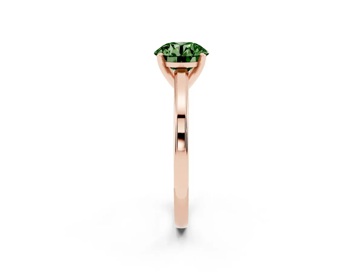 Fancy Green Round Cut Solitaire Diamond Ring with Four-Prong Setting and Classic Band Rose gold