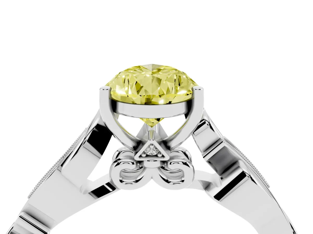 Fancy Yellow Pear Cut Solitaire Vine Band with Milgrain Prong Setting Silver