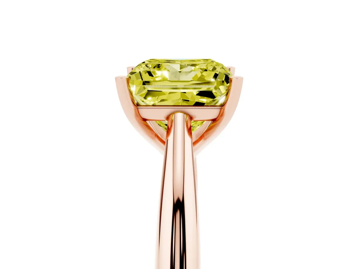 Fancy Yellow Princess Cut Diamond Solitaire Engagement Ring with Cathedral Setting and Four-Prong Mount Rose gold