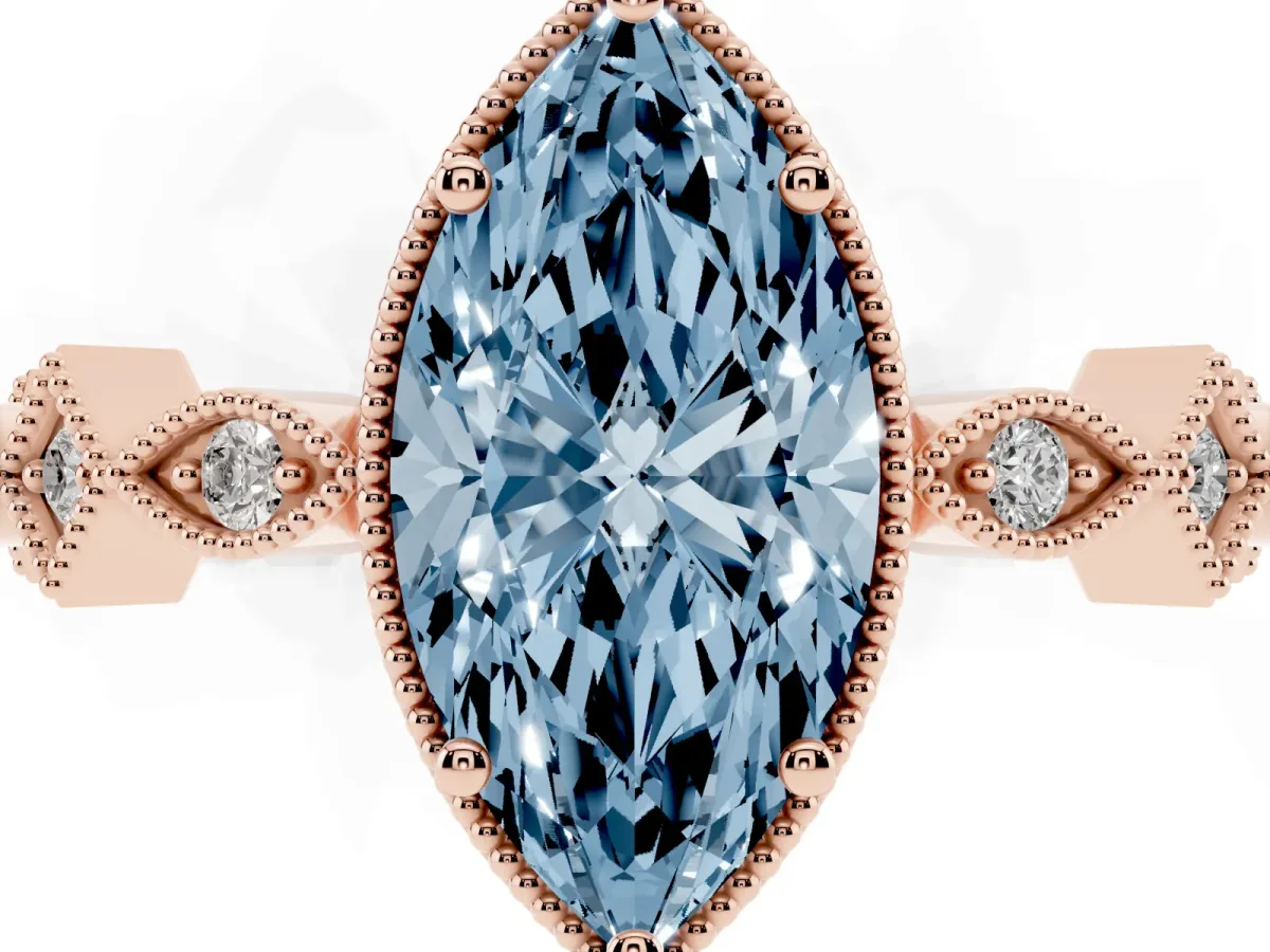 Fancy Blue Marquise Cut Milgrain Marquise Diamond Twist Band Ring Rose gold