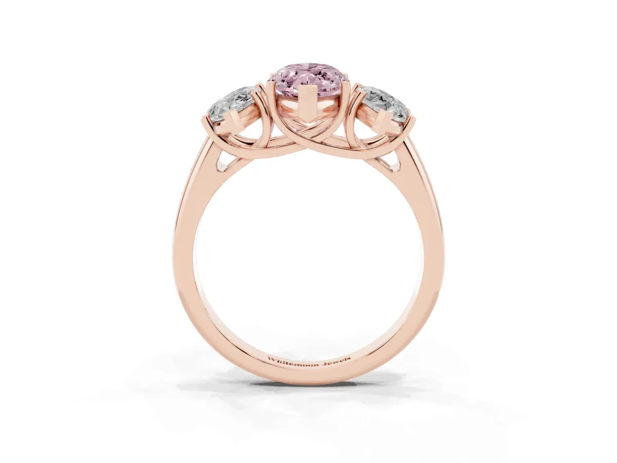 Fancy Pink Three-Stone Marquise Cut Diamond Engagement Ring with Prong Setting Rose gold