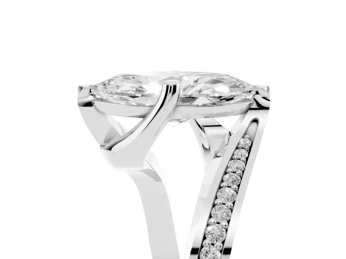 Marquise Cut Solitaire Diamond Twist Band with Pavé Setting and Four-Prong Setting White gold
