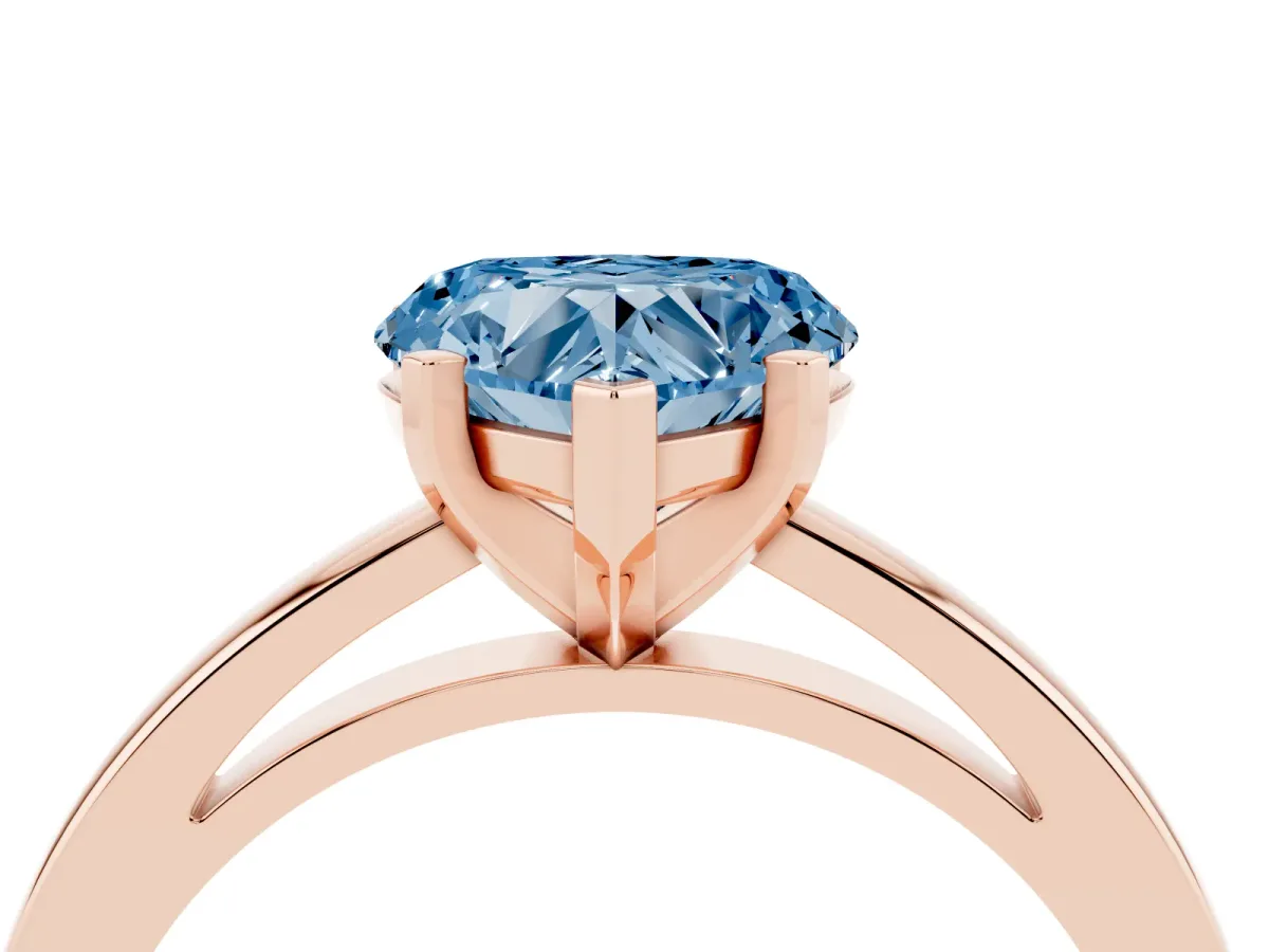 Fancy Blue Heart Cut Solitaire Diamond Engagement Ring with Four-Prong Setting on a Classic Band Rose gold
