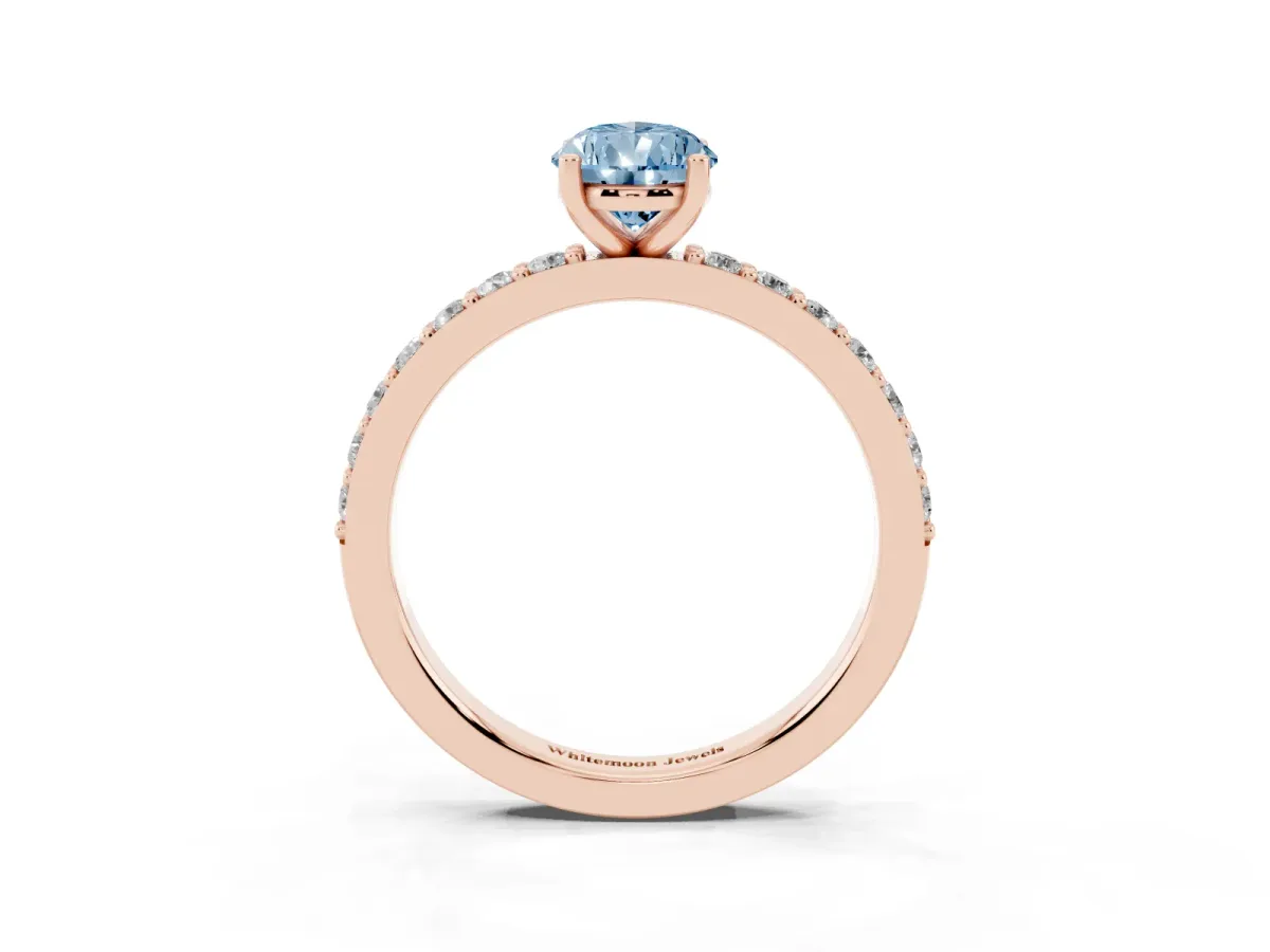 Fancy Blue Pear Cut Cut Diamond Solitaire with Pave Band and Four-Prong Setting Rose gold