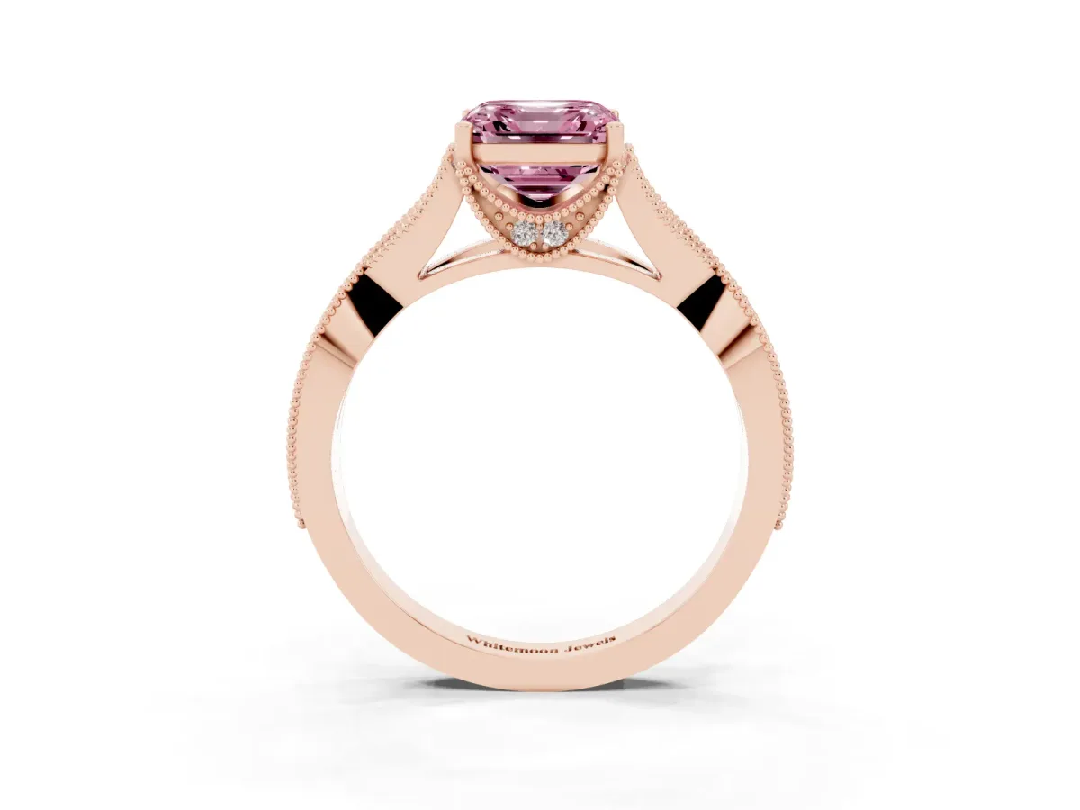 Fancy Pink Asscher Cut Cut Diamond Twisted Band with Milgrain Pave Setting and Four-Prong Setting Rose gold