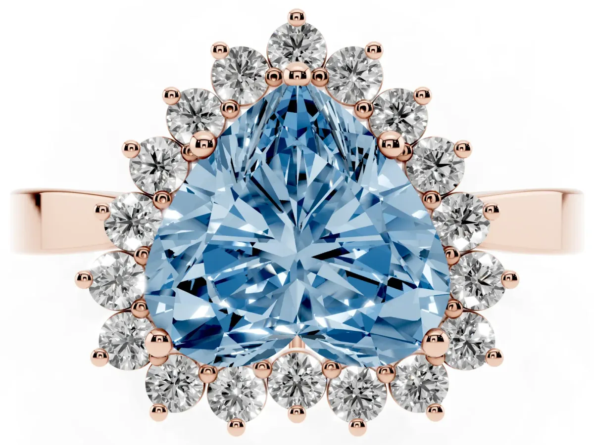 Fancy Blue Heart Cut Cut Diamond Halo Ring with Round Brilliant Halo and Solitaire Band Rose gold