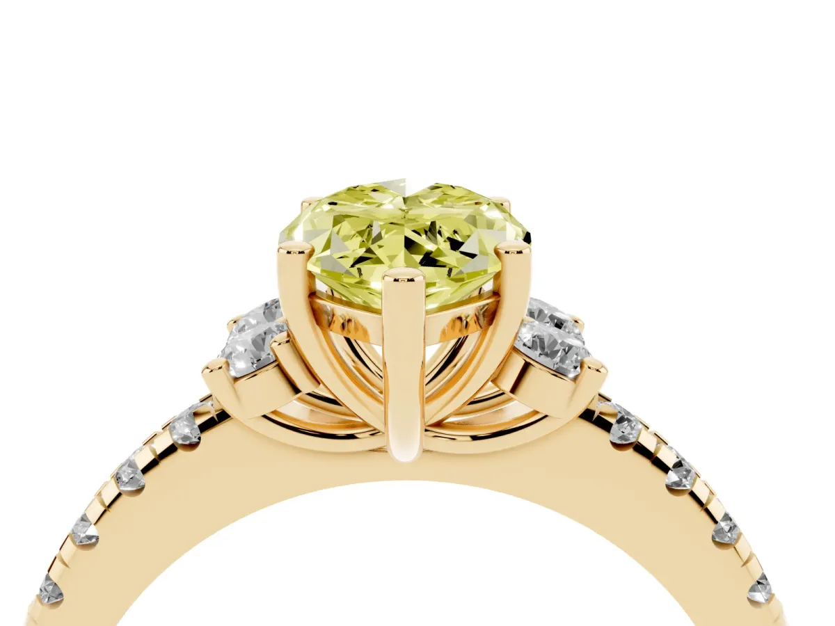 Fancy Yellow Marquise Cut Diamond Three-Stone Pave Band with Four-Prong Setting Yellow gold