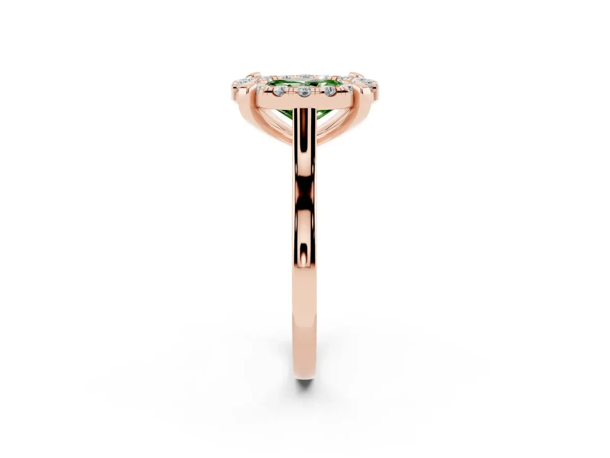 Fancy Green Oval Cut Diamond Cluster Halo Solitaire with Four-Prong Setting Rose gold