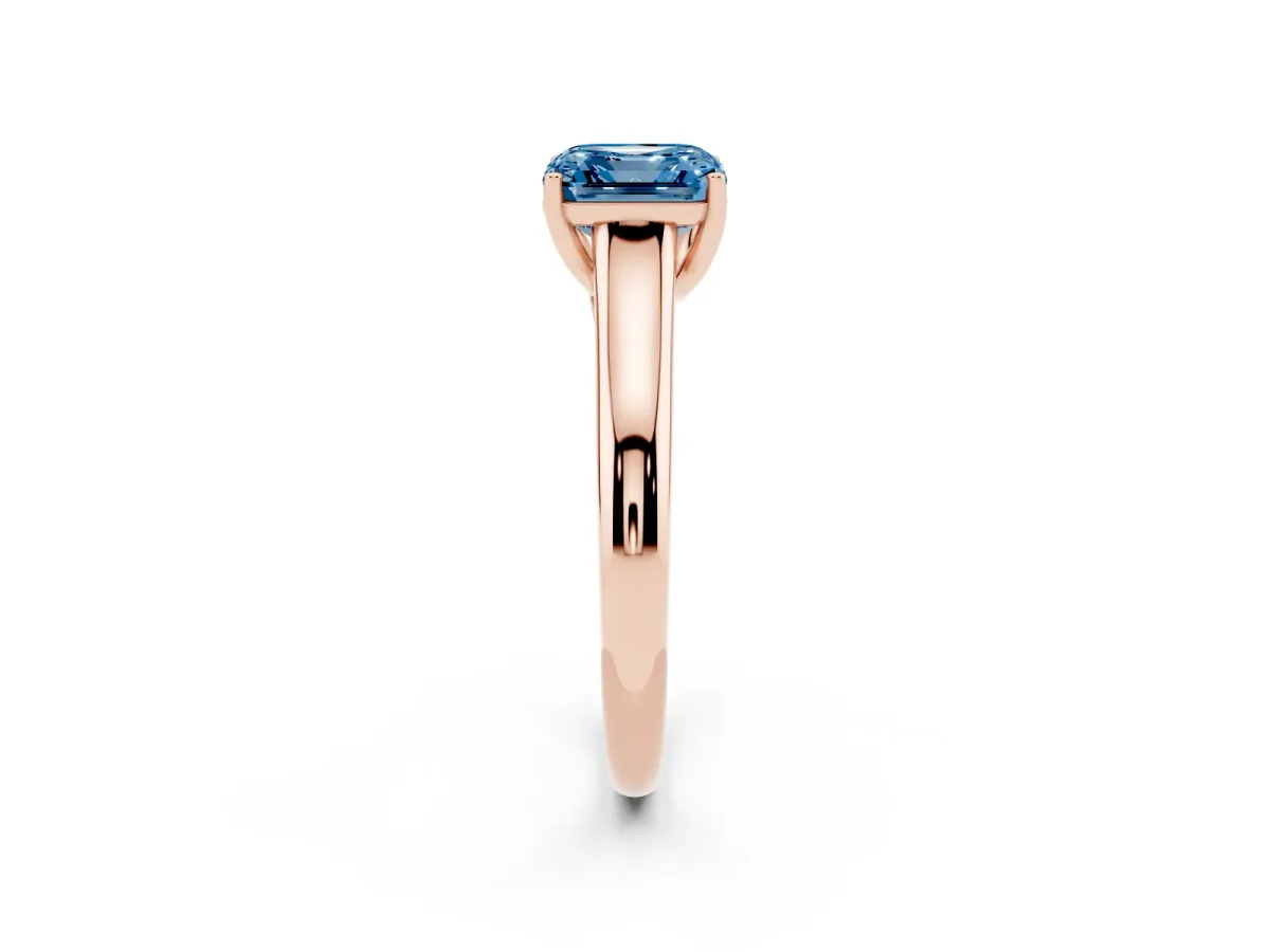 Fancy Blue Asscher Cut Solitaire Engagement Ring with Tapered Band and Four-Prong Setting Rose gold