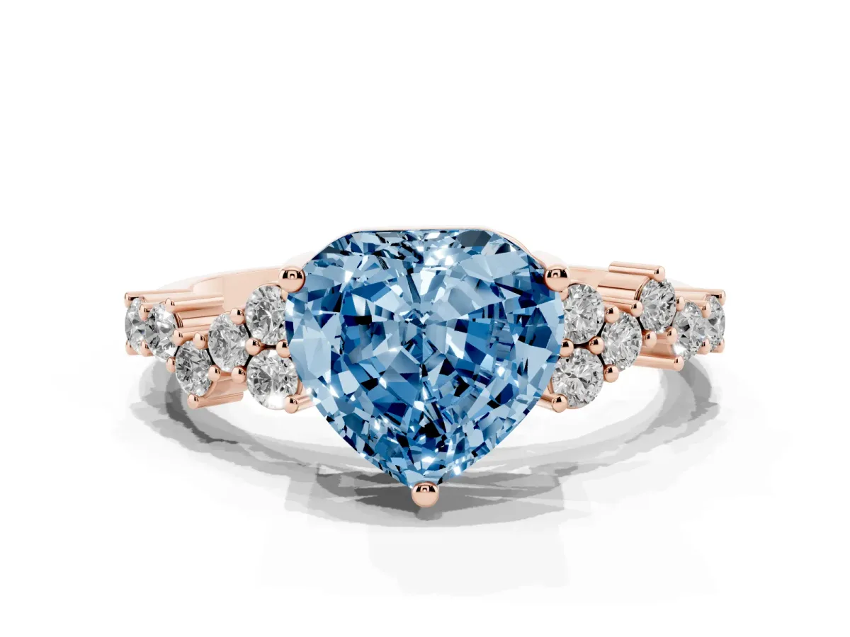 Fancy Blue Heart Cut Diamond Scattered Round Accent Ring with Prong Setting Rose gold