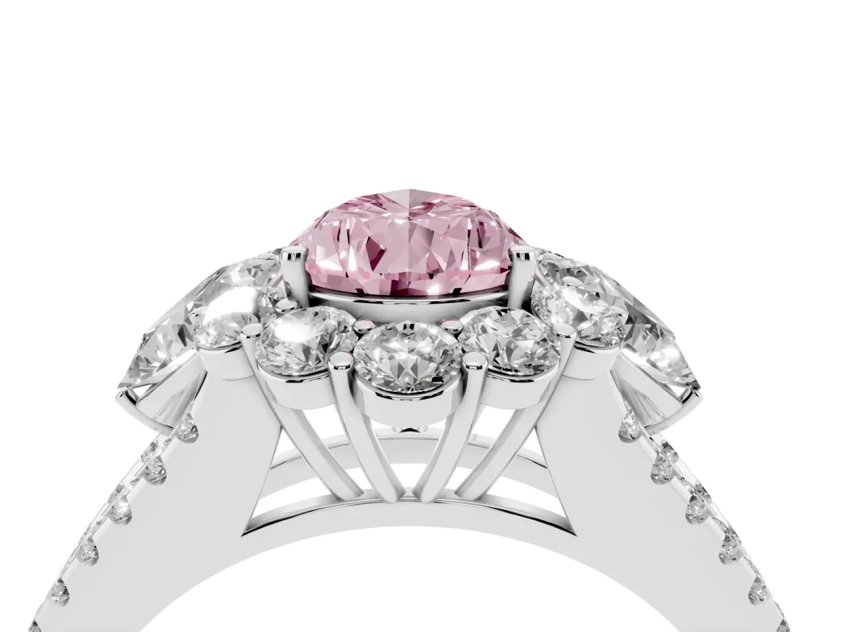 Fancy Pink Pear Cut Halo Split Shank Diamond Engagement Ring with Prong Setting Platinum