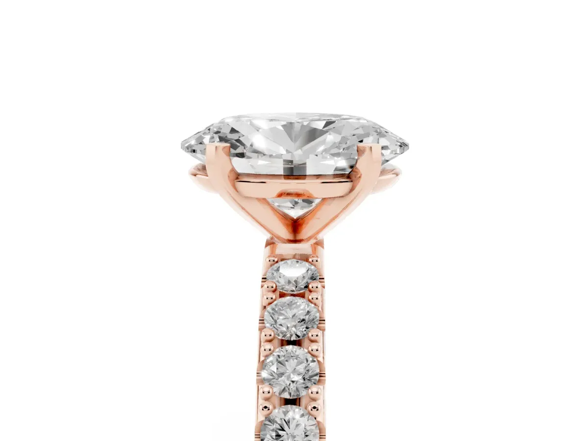 Oval Cut Diamond Solitaire Pavé Band with Four-Prong Setting Rose gold