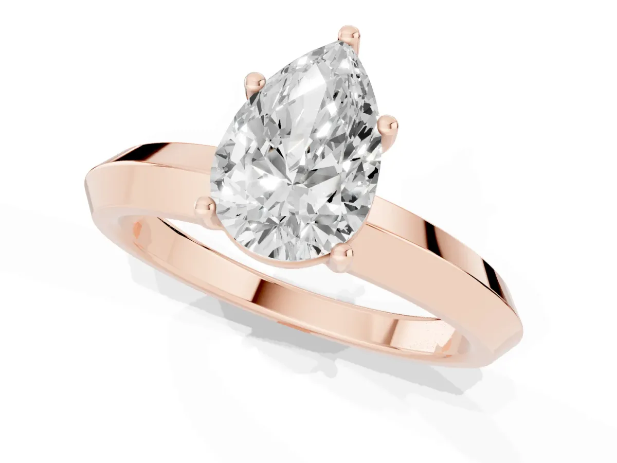Pear Cut Cut Solitaire Engagement Ring with Flat Band and Four-Prong Setting Rose gold