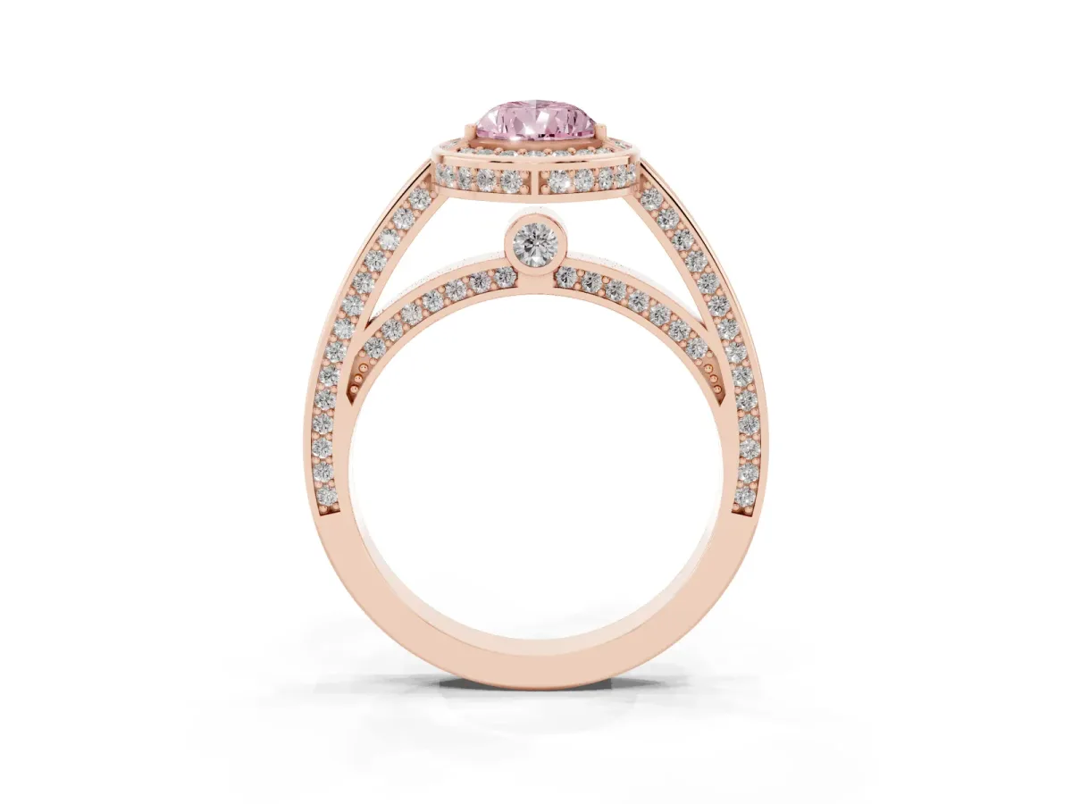 Fancy Pink Pear Cut Cut Halo Pave Split Shank Prong Setting Ring Rose gold