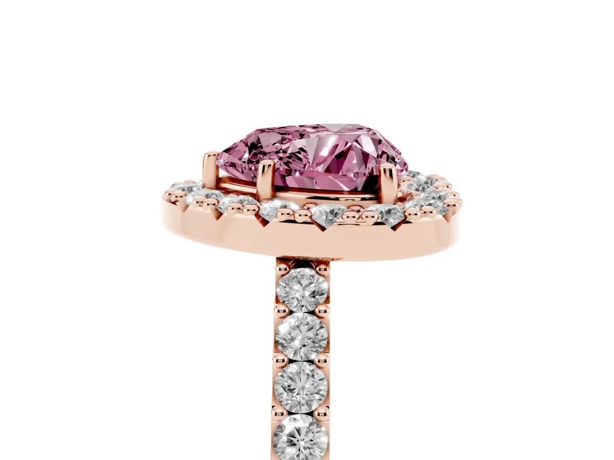 Fancy Pink Heart Cut Halo Diamond Pavé Solitaire Ring Rose gold