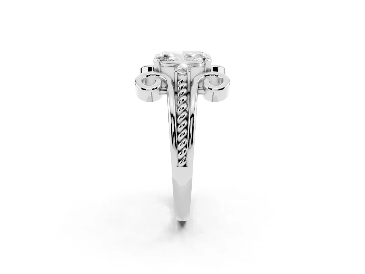 Radiant Cut Solitaire Twisted Band Scroll Prong Ring Platinum