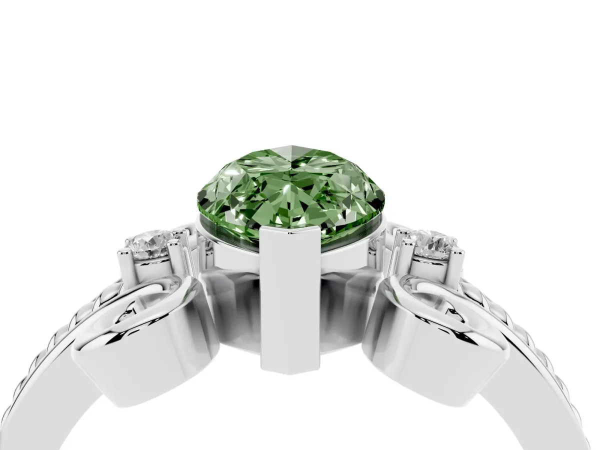 Fancy Green Marquise Cut Solitaire Twisted Band Scroll Prong Ring Platinum