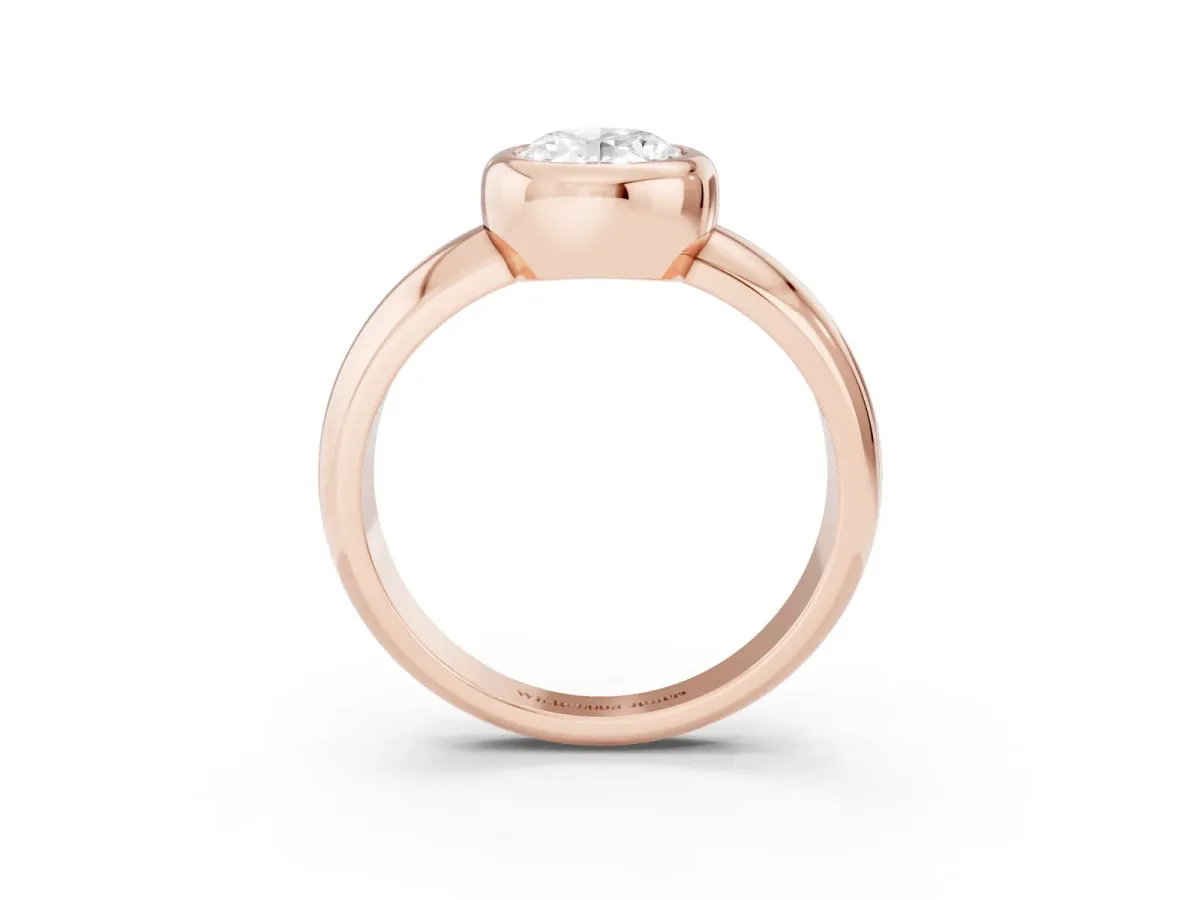 Bezel Set Oval Cut Solitaire Ring with Wide Band Rose gold