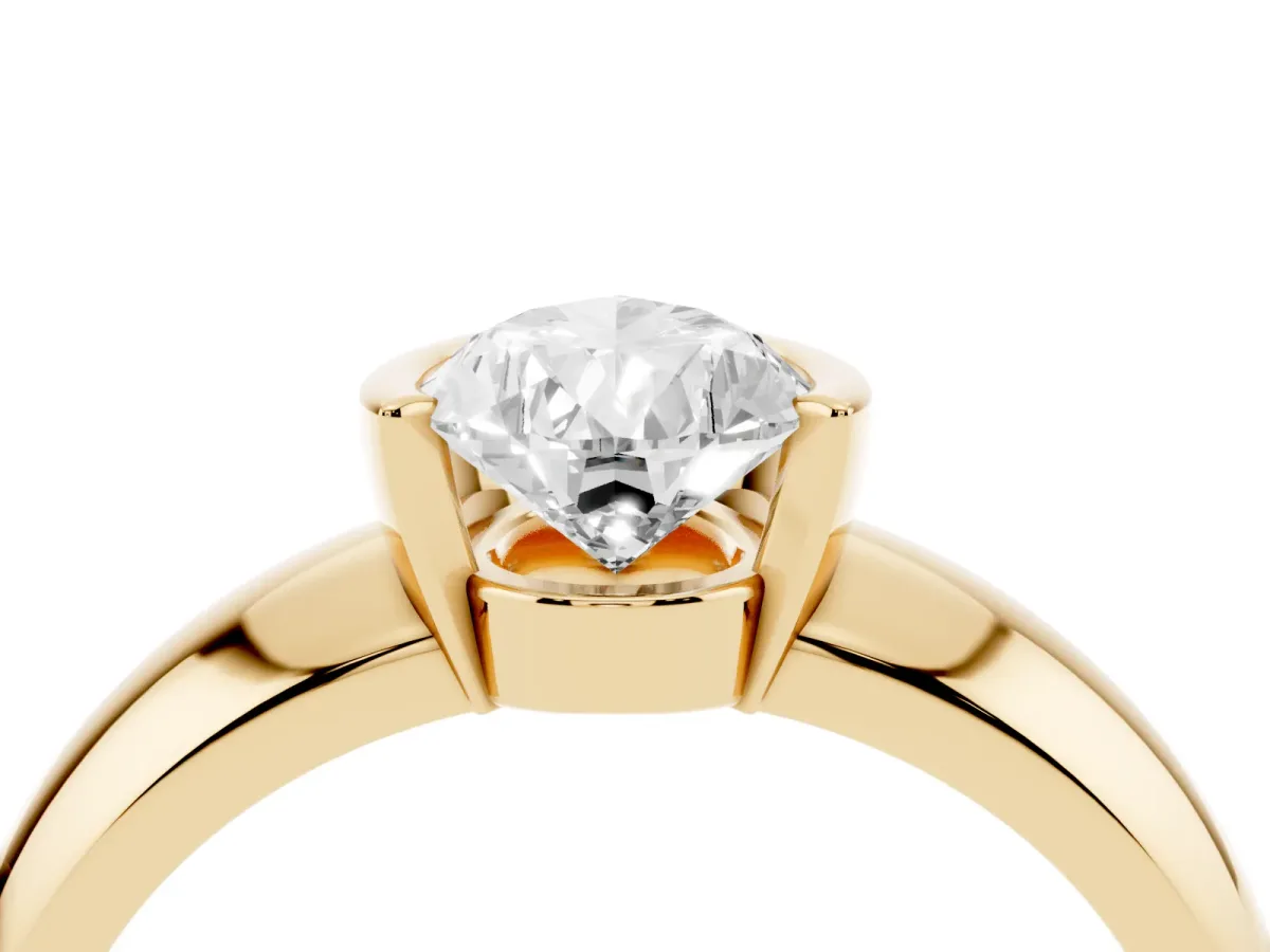 Pear Cut Solitaire Tension Set Diamond Ring with Wide Band Yellow gold