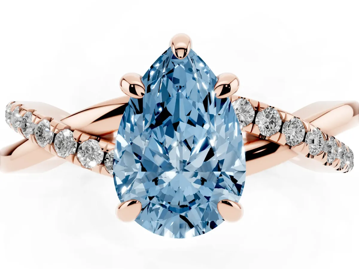 Fancy Blue Pear Cut Cut Diamond Twist Band Solitaire with Prong Setting Rose gold