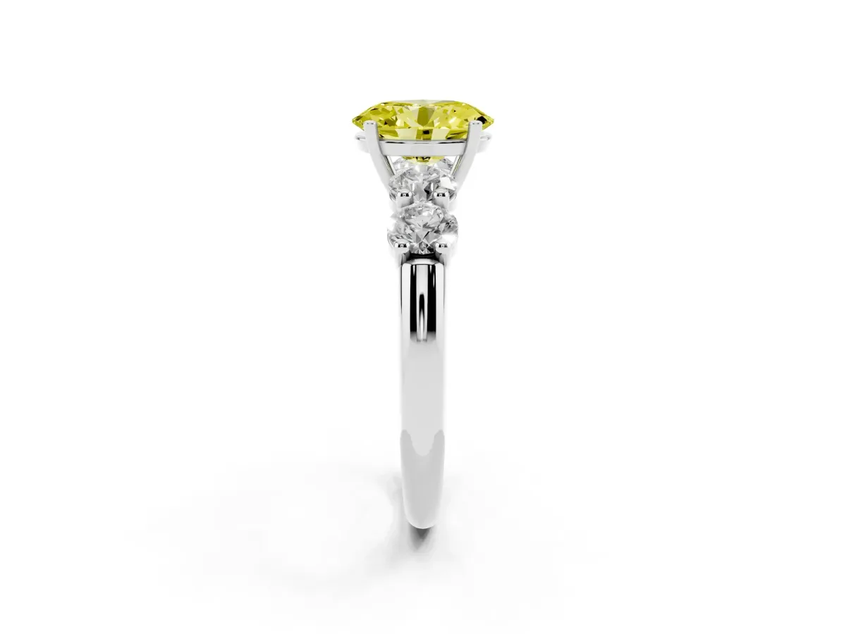 Fancy Yellow Oval Cut Cut Five-Stone Prong Set Diamond Ring with Classic Band Silver