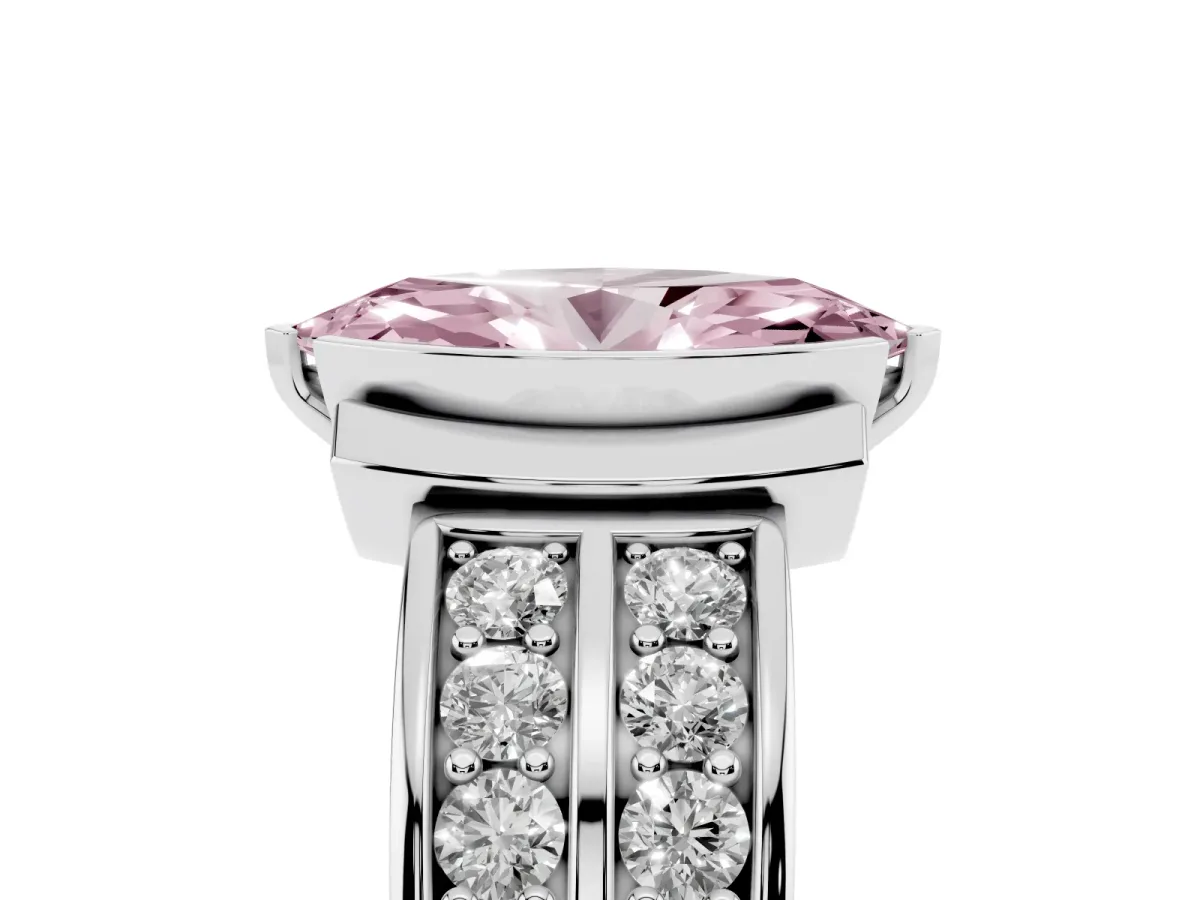 Fancy Pink Marquise Cut Brilliant Diamond Channel Set Wide Band Ring with Bezel Setting Platinum