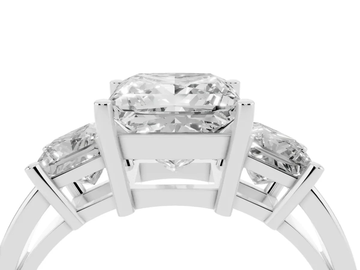 Three-Stone Princess Cut Cut Solitaire Ring with Prong Setting Silver